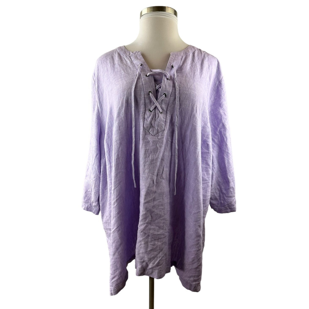 NWT Catherines Linen Blend Tunic Top Lagonlook Light Purple Womens Plus Size 4X - Picture 2 of 8